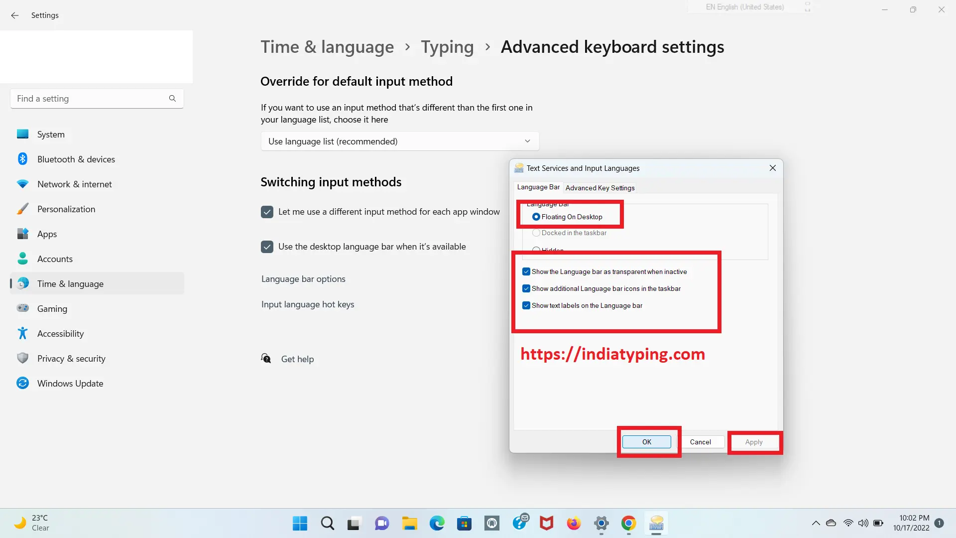 Activate Akruti Remington keyboard windows 11